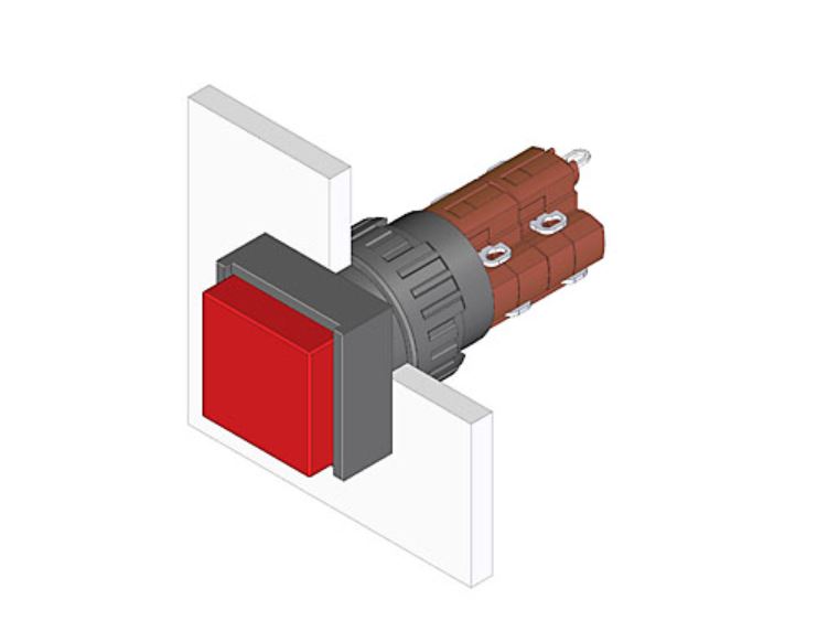 31-282.0252 Pushbutton Switch, 31, 16 mm, DPST-NO, DPST-NC, Maintained, Square