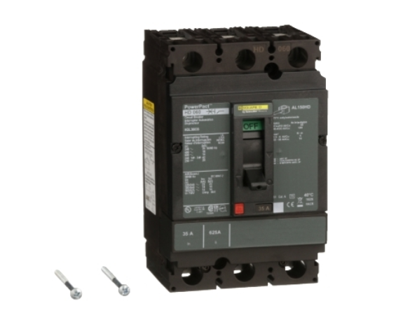 HDL36035 Circuit breaker, PowerPacT H, 35A, 3 pole, 600VAC, 14kA, lugs, thermal magnetic, 80%