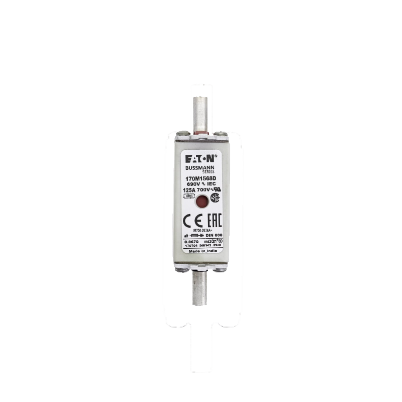 170M1568D high speed square body fuse, 690V (IEC), 125A, 200 kAIC.