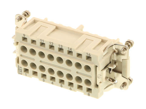 936010255 GWconnect Spring Terminal Insert, Female, 16-Pole, 16A, Numbered 1-16, Silver (Ag) Plated Contacts, Size 16B «77x27»