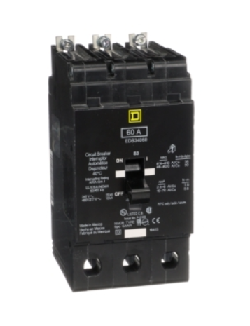 EDB34060 Mini circuit breaker, E-Frame, 60A, 3 pole, 480Y/277VAC, 25kA max, bolt on [TAA]