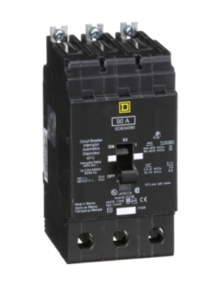 EDB34090 Mini circuit breaker, E-Frame, 90A, 3 pole, 480Y/277VAC, 25kA max, bolt on [TAA]