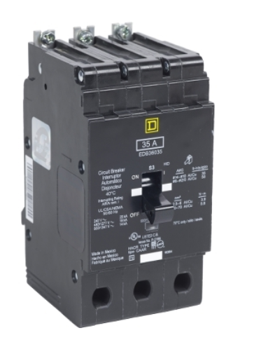 EDB36040 Mini circuit breaker, E-Frame, 40A, 3 pole, 600Y/347VAC, 25kA max, bolt on [TAA]