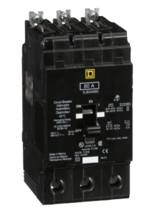 EJB34080 Mini circuit breaker, E-Frame, 80A, 3 pole, 480Y/277VAC, 100kA max, bolt on [TAA]